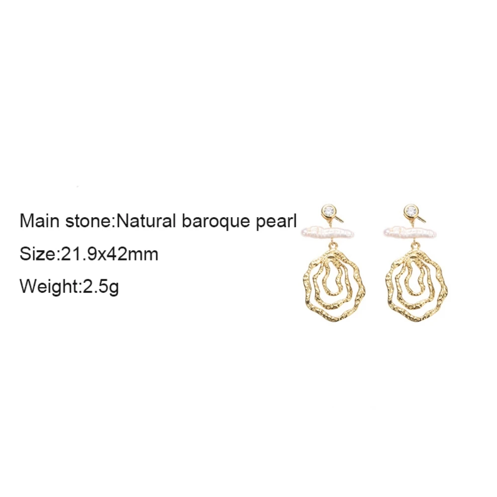 Exaggerated Irregular Circle Design Geometric Earrings Gold 925 Sterling Silver Nature Freshwater Baroque Pearl Drop | Украшения и