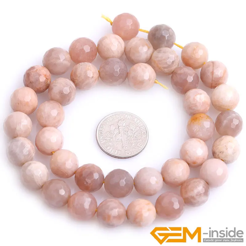 Natural Stone Sunstone Faceted Round Bead For Jewelry Making Strand 15&quot DIY Fashion Beads Bracelet Women Gift | Украшения и
