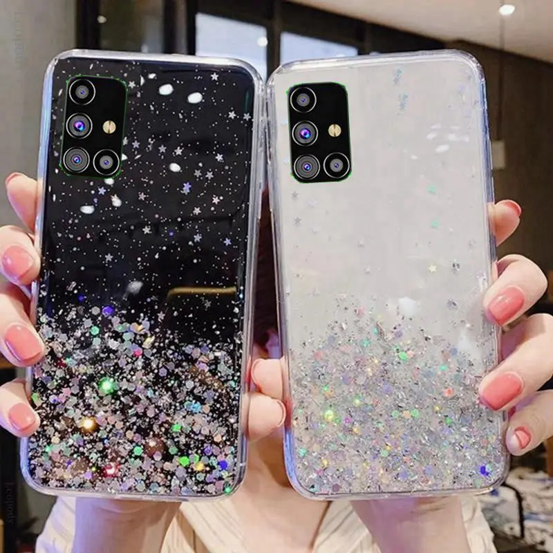 Чехол-накладка для OPPO A39 A37 A53 A54 A55 A57 A77 A79 A74 A92 A95 Realme 6 7 8 Pro прозрачный с блестками |