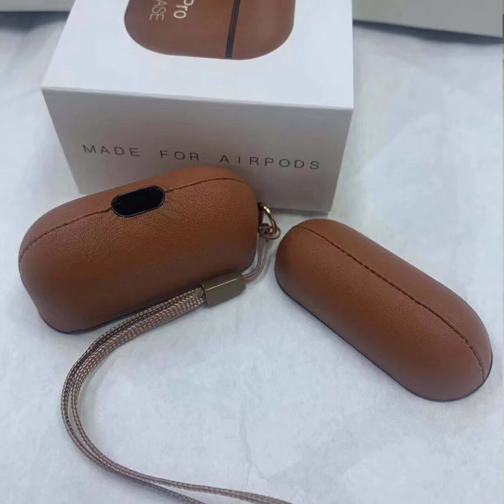 Кожаный чехол для Airpods Pro роскошный защитный с пряжкой от потери наушников Apple Air