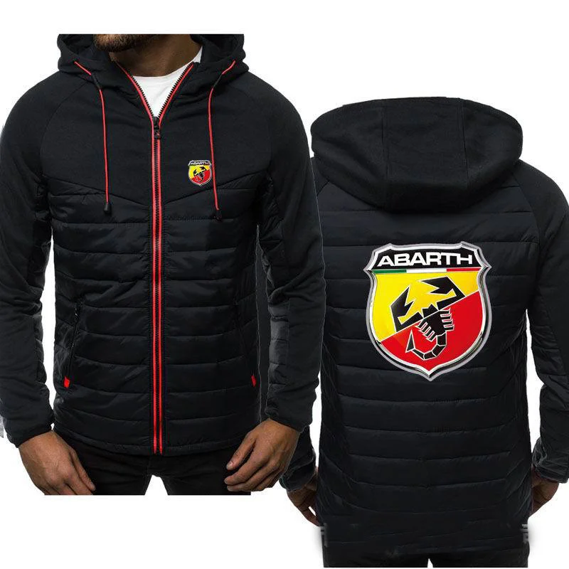

Зимние мужские толстовки с логотипом ABARTH, куртка с капюшоном на молнии, хлопковое пальто, приталенный силуэт, модная утепленная верхняя оде...