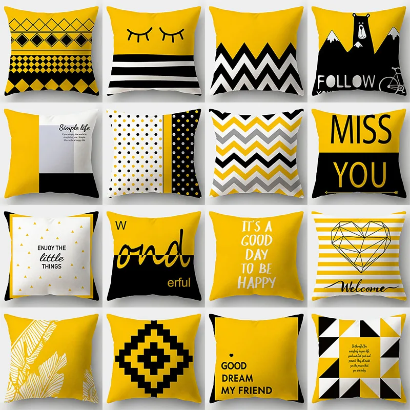 

Yellow Geometry Cushion Cover 45x45 Pillowcover Polyester Decorative sofa Cushions Throw Pillows Nordic Home Decor Pillowcase