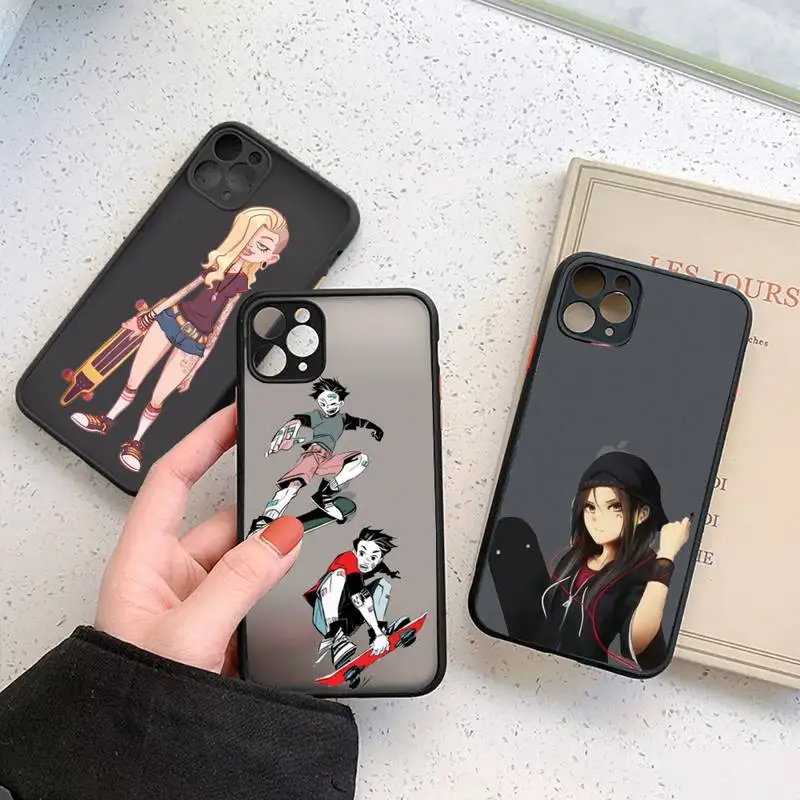 

Skateboard cartoon girl Phone Case For iphone 12 11 7 8 plus mini x xs xr pro max matte transparent cover