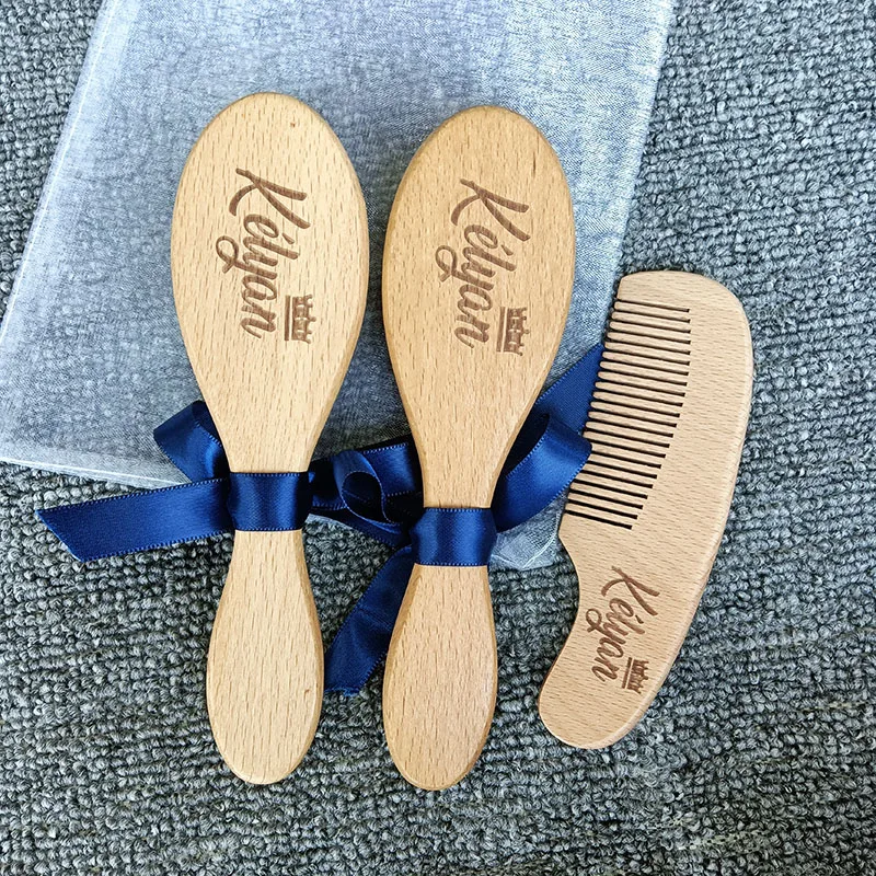Personalized Baby Gift Newborn Hair Brush and Comb, Baby Keepsake Wood Bristle Toddler Comb Baby Shower Gift