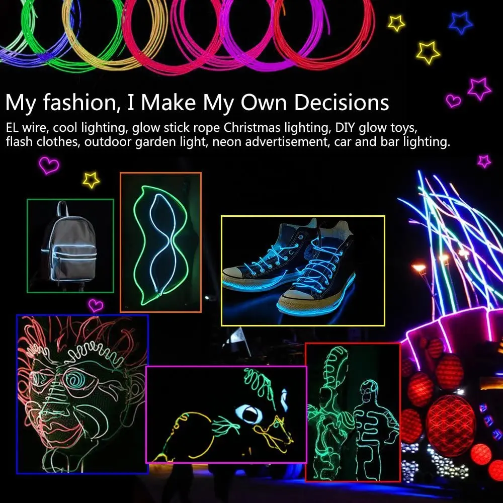 Гибкий электролюминесцентный провод 5 в 1 Сверхъяркие портативные комплекты с
