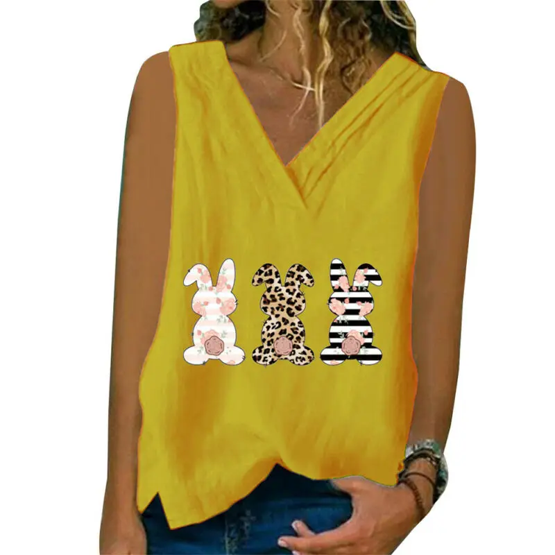 

Womens V Neck T Shirt Loose Tops Tunic Ladies Pullover Summer Easter Day Gift