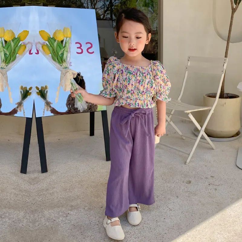 Одежда для девочек летняя спортивная футболка отдыха из двух предметов с милым