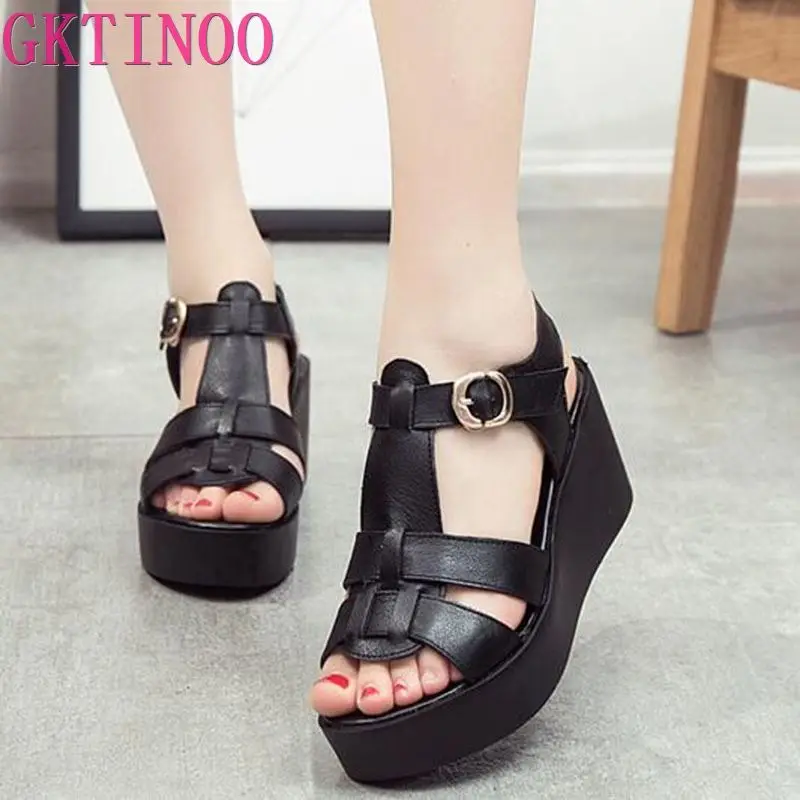 Сандалии GKTINOO женские из натуральной кожи Босоножки с открытым носком на