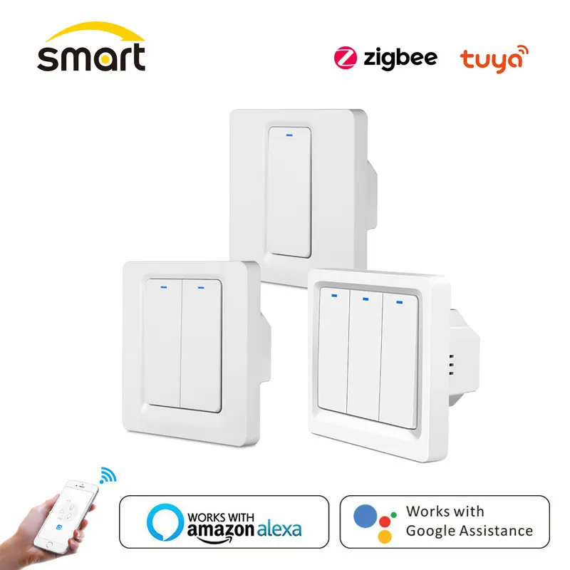 

ZigBee 3,0 Smart кнопочный переключатель Без нейтральный требуется 2MQTT настроить приложение Tuya голос Управление работает с Amazon Alexa Google Home 2/3 путь