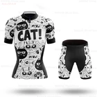 Велосипедная одежда, дышащая женская белая футболка с мультяшным котом для велоспорта, летняя велосипедная одежда с защитой от пиллинга, топ для дорожной команды, велосипедная рубашка