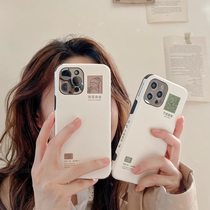 

Ins Art Retro Letters Label Korean Phone Case For iPhone 12 11 Pro Max X Xs Max Xr 7 8 Puls SE 2020 Cases Soft Leather Cover