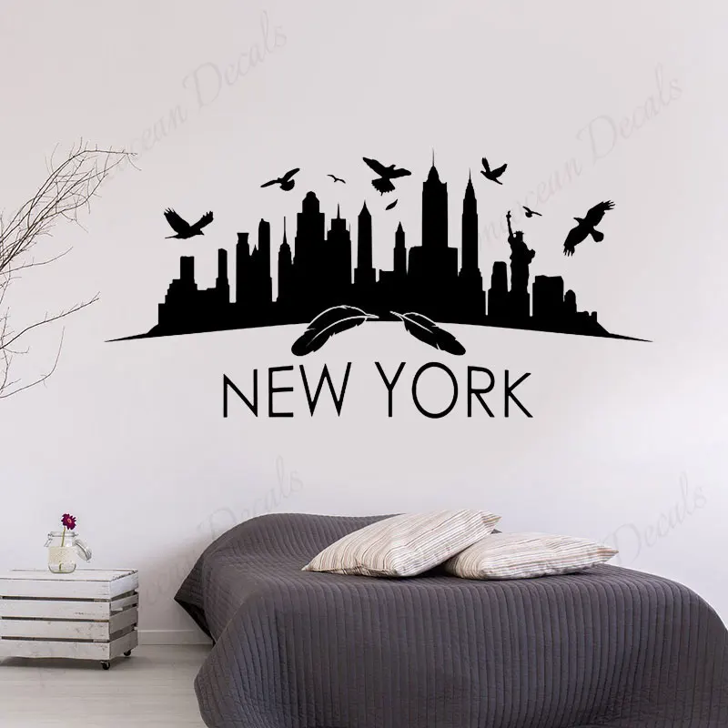 

New York City Skyline Wall Decals Vinyl Home Decor Living Room Bedroom Silhouette Sticker Removable Modern House Murals 4442