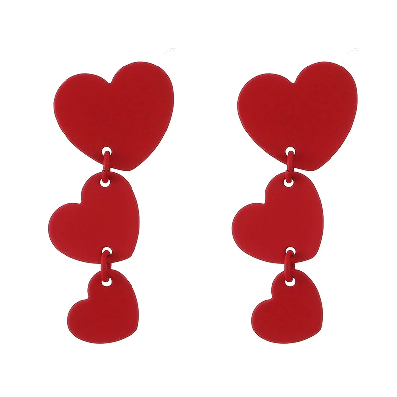 

2020 Korea Fashion Red Heart Painted Long Dangle Drop Earrings for Women Girl Clip On Earring No Pierced Party Jewelry Gifts