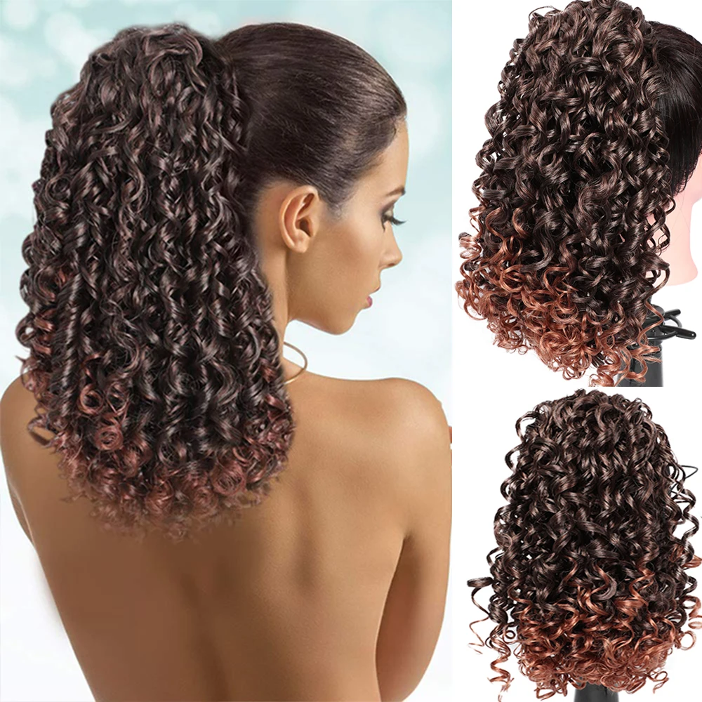 HF Drawstring Ponytail Afro Kinky Curly Ponytail for Black Women Synthetic Hairpieces Clip in Jerry Curls Afro Puff Ponytail