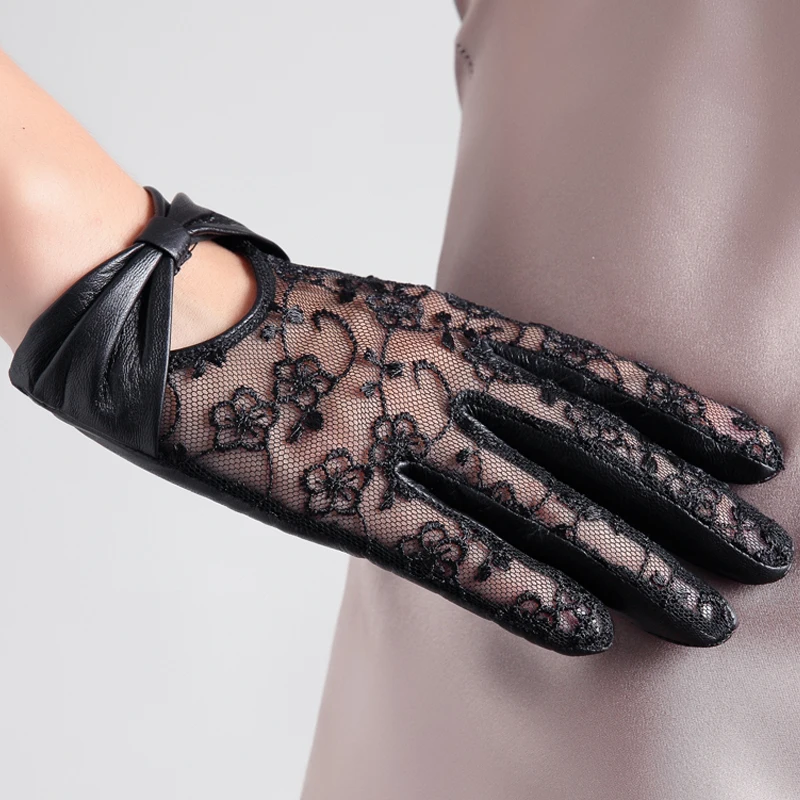 

Special Offer 2020 Fashion Women Lace Sheepskin Gloves Wrist Genuine Lambskin Leather Glove Unlined Solid Sunscreen
