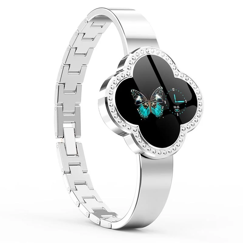

Smart Watches for Women Blood Pressure Blood Oxygen Rose Gold Four Leaf Clover Stainless Steel Strap Sport Watch for Android Ios