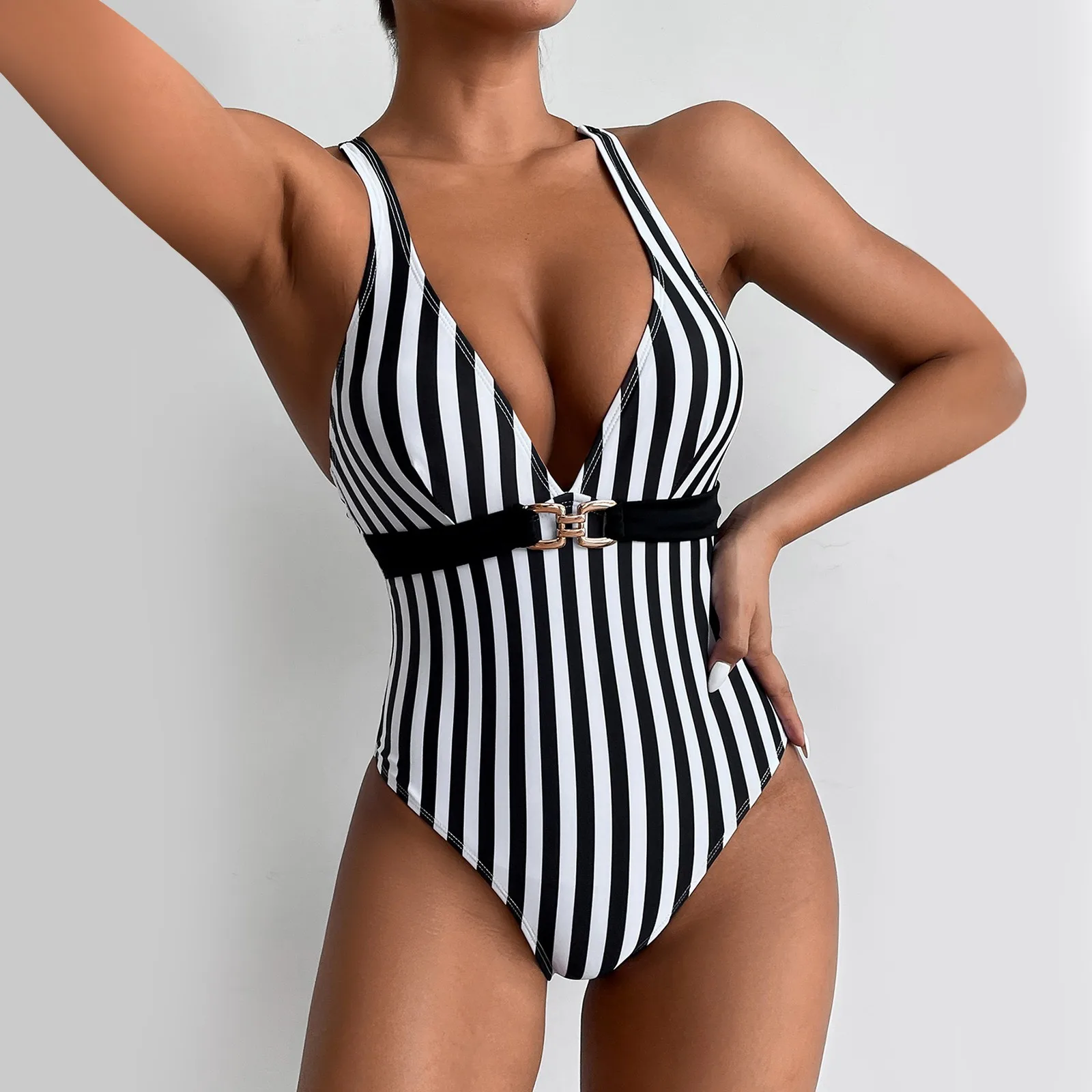 

Women's Stripe Print Bikini Set High Waisted Swimwear One Pieces Swimsuit Tube Top Filled Bra Beach Bathing Suit Traje De Baño