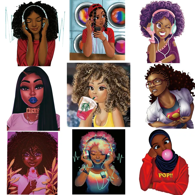 

Hot African Black Girl Heat Transfer Accessory Thermal Sticker Applique On Hooides Diy Patches Iron On Transfer For Clothes N