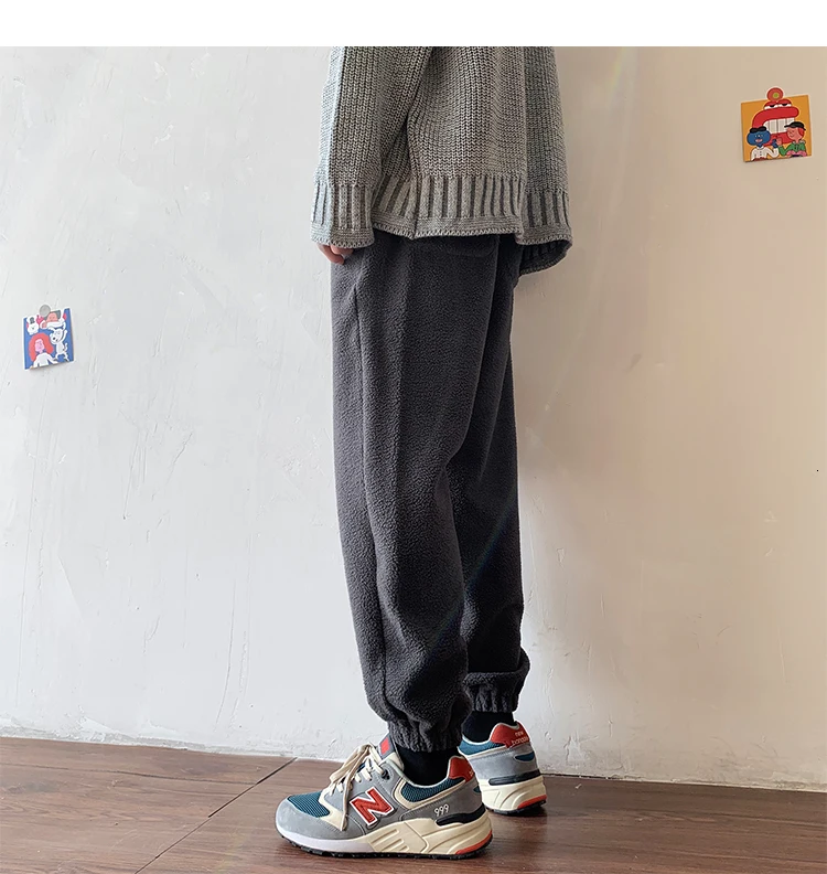 Winter Plus Velvet Padded Pants Men's Warm Fashion Casual Lamb Hair Pants Men Streetwear Wild Loose Joggers Sweatpants Mens