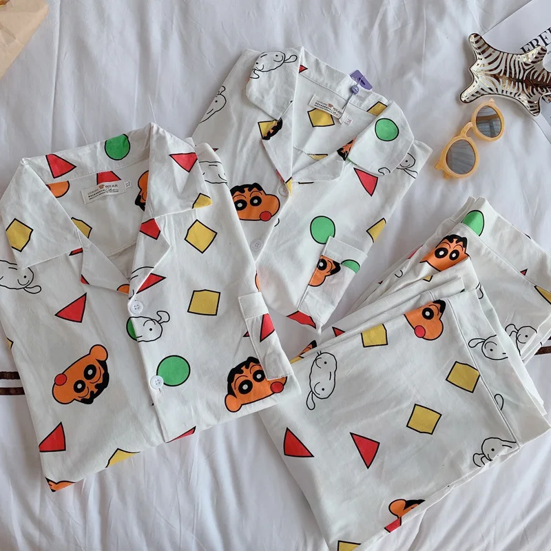 Matching Pajamas Men Women Home Clothing Shin Chanv Anime Costume Kawaii Mujer Nightwear Ladies Autumn Spring Sleepwear Couple