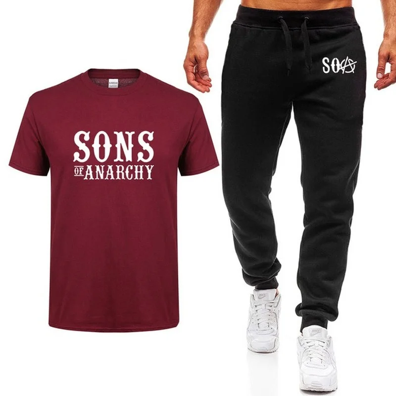 

Hot TV SOA Sons of Anarchy Cosplay Costume Mens T-shirt SAMCRO Skull Print high quality Cotton Short sleeve T Shirts pants suitY