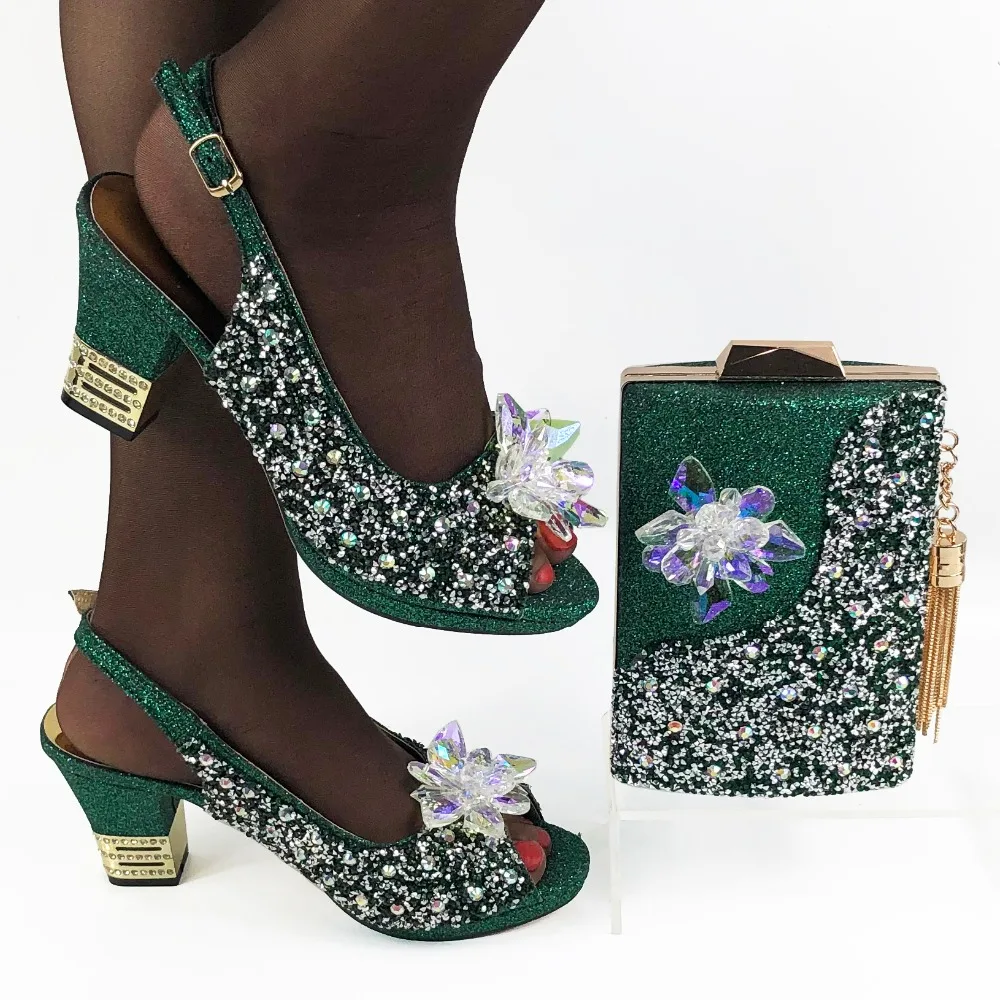 

Sexy Party Shoes and Bags Shiny Faux Rhinestone African Women Shoes and Bags Fashion Ladies Sandals and Bag Set