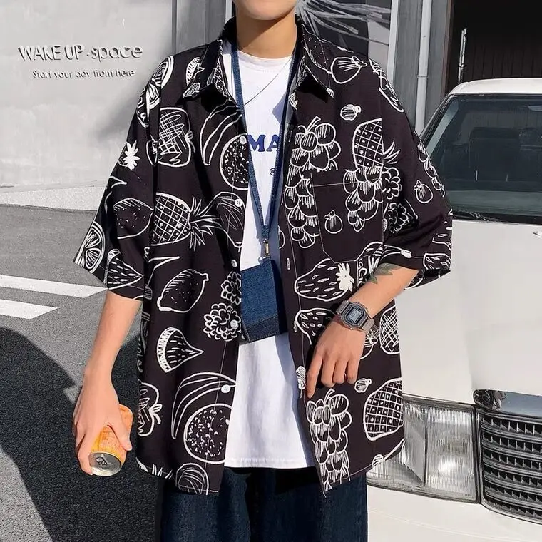 Men's Shirts Casual vantage summer Button up Wild Shirts Printed Short-sleeve Blouses Tops