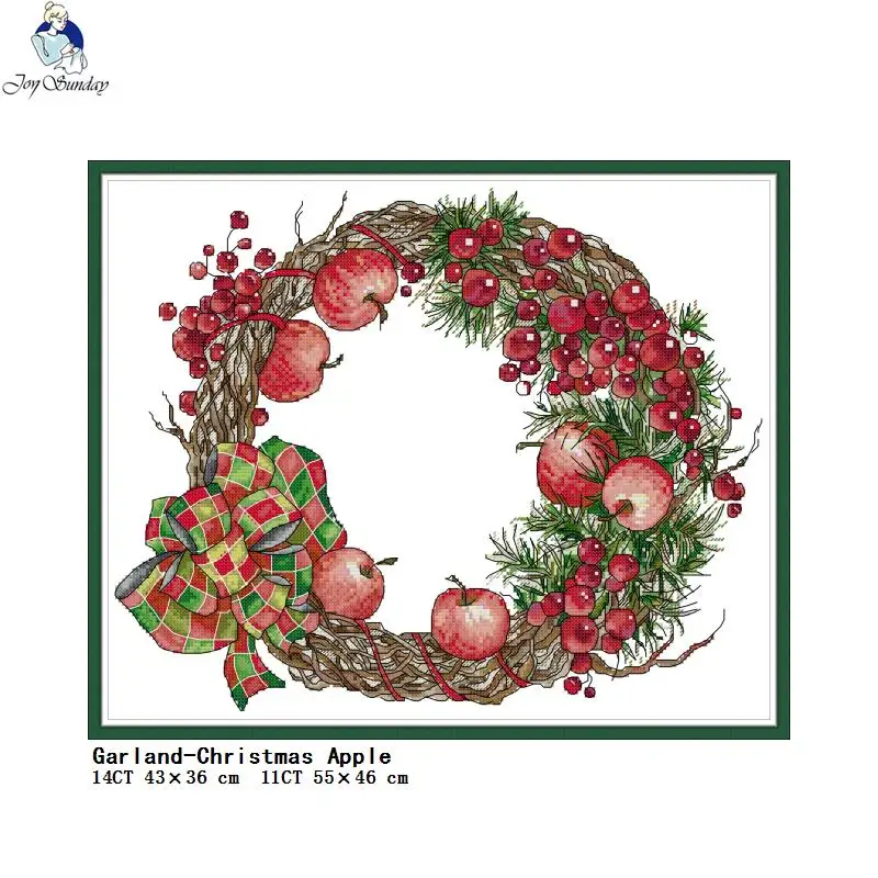 

Гирлянда-Рождественский Набор для вышивки крестиком с изображением яблока 14CT 11CT, печать на холсте, вышивка, рукоделие, праздничные украшени...