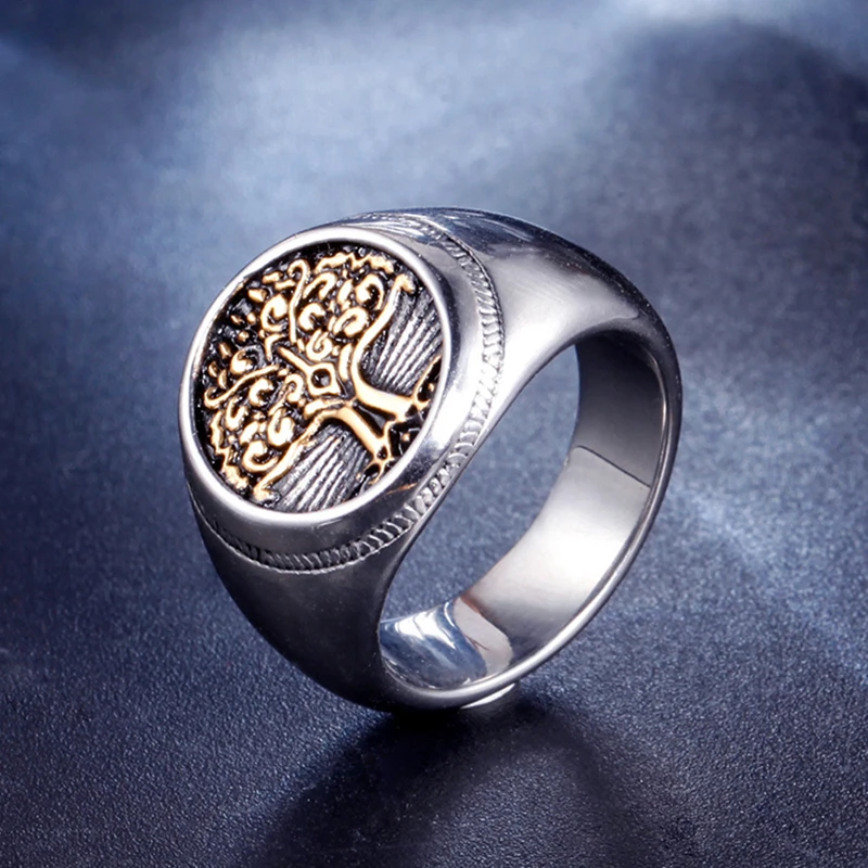 

Personality Men's Tree of Life Ring Fashion Stainless Steel Punk Biker Jewelry Boyfriend Creative Gift Wholesale