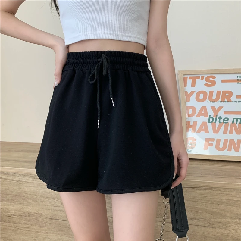 

YTX1724 women Summer loose net red thin section outer wear high waist thin black sports shorts