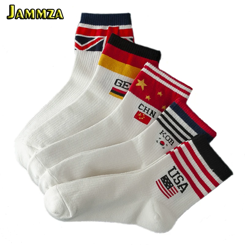 Женские носки из чесаного хлопка с флагом США GER CHN UK KOR буквами Харадзюку уличные