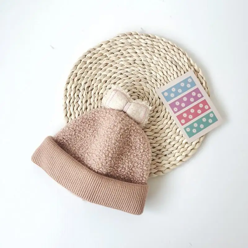 Осень-зима 2021 однотонная плотная вязаная шапка с бантом теплая шапки Шапка-бини