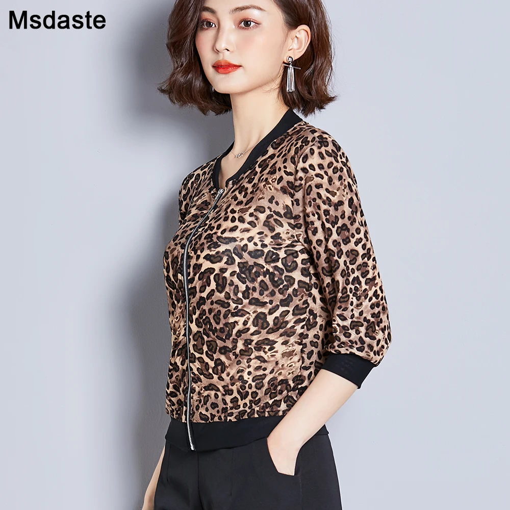 

Womens Jackets Plus Size Short Female Coat Zipper 3/4 Sleeve Polka Flower Dot Leopard Summer Elegant Coats Women Bomber Jacket