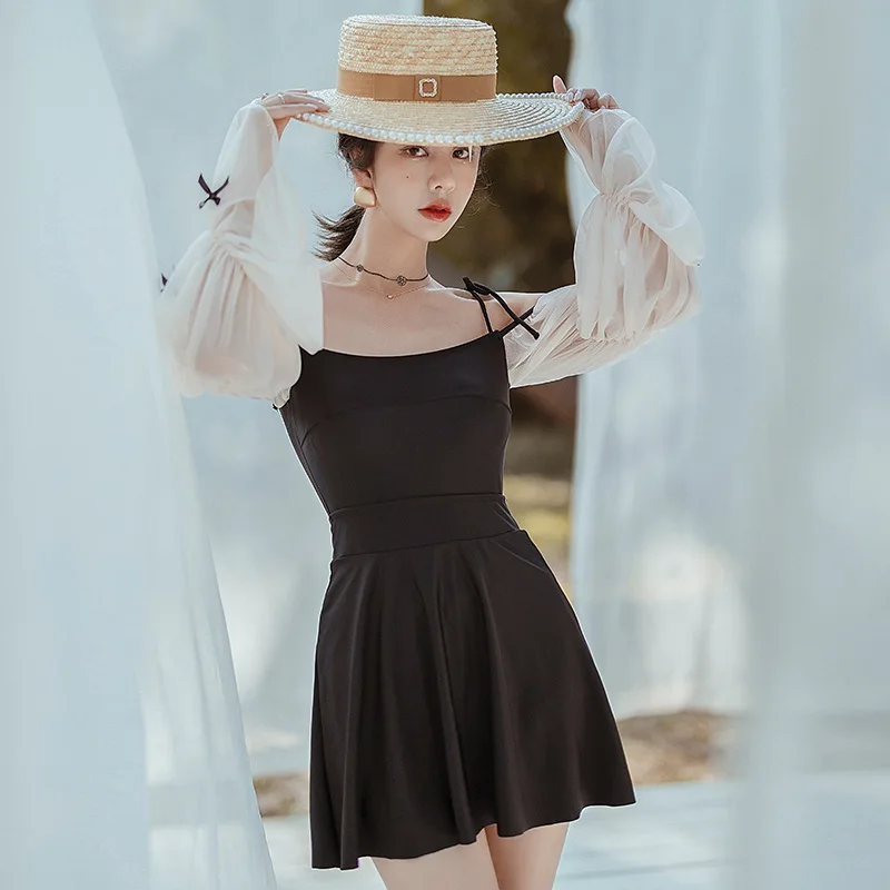 

Swimsuit Women 2021 1 Piece Kawaii Plus Sizes One Suit Female Plastic Feeling Backless Hubble Bubble Long Sleeve Skirt Print