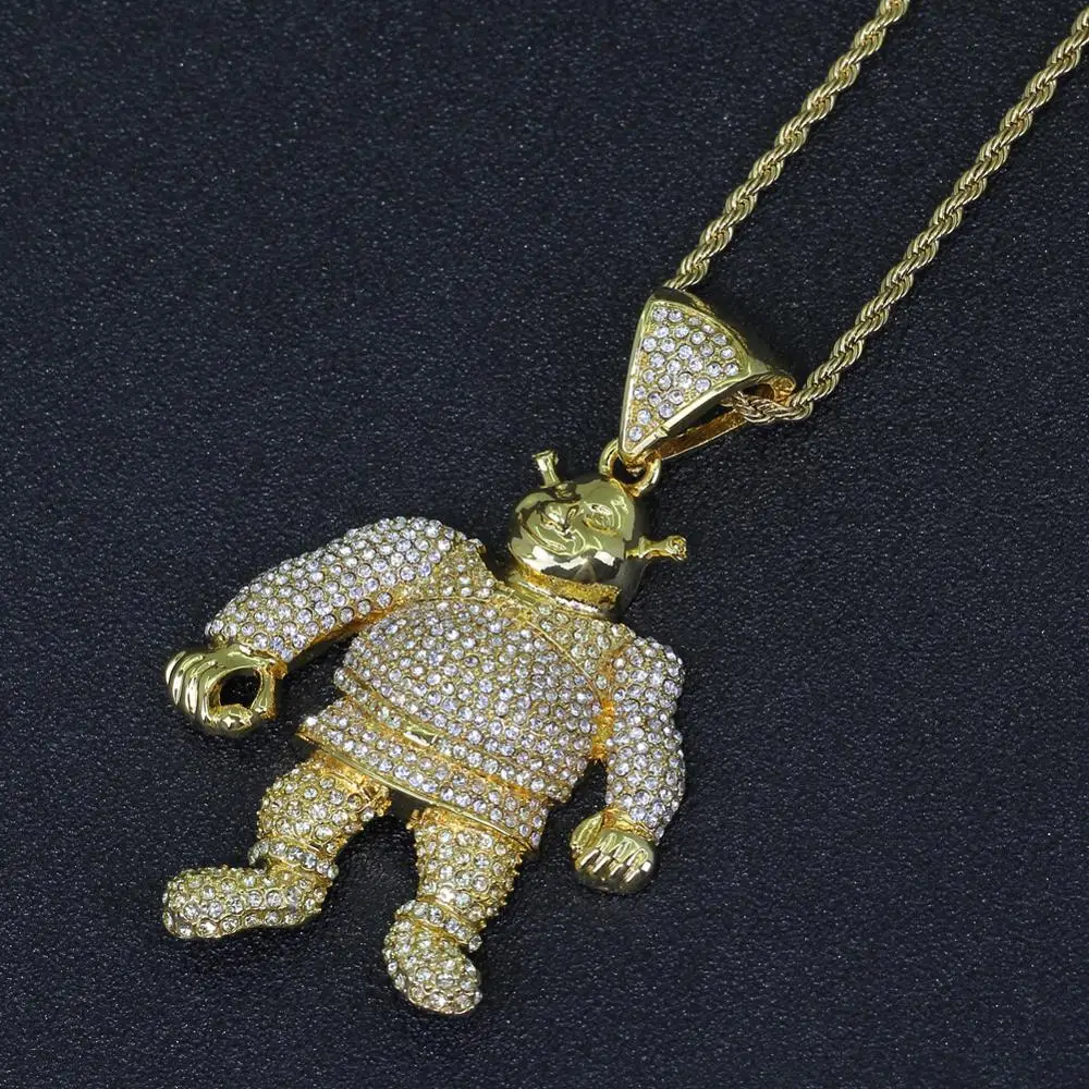 2 цвета Bling Iced Out большой размер мультфильм кулон с изображением из фильма хип хоп ожерелье ювелирные изделия 30 дюймов Франко цепи N638