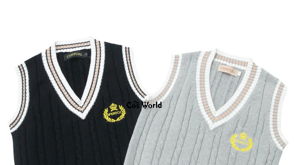 Spring Autumn Girl's Crown Sleeveless Stripes Knit Vests Pullovers V Neck Sweaters For JK School Uniform Student Clothes |