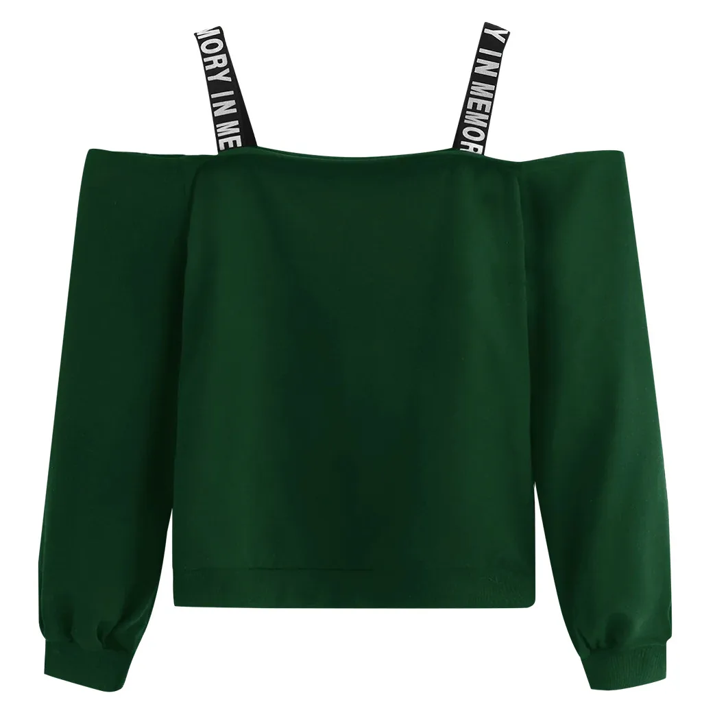 Green С открытыми плечами Кофты модные женские туфли с длинным рукавом свитшот с принтом в виде надписи пуловер Блуза Топ черный балахон bluza dresowa damska - Цвет: Green