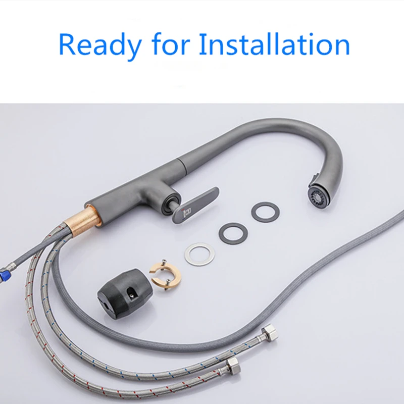 Серый кухонный смеситель с одним отверстием выдвижной кран для раковины