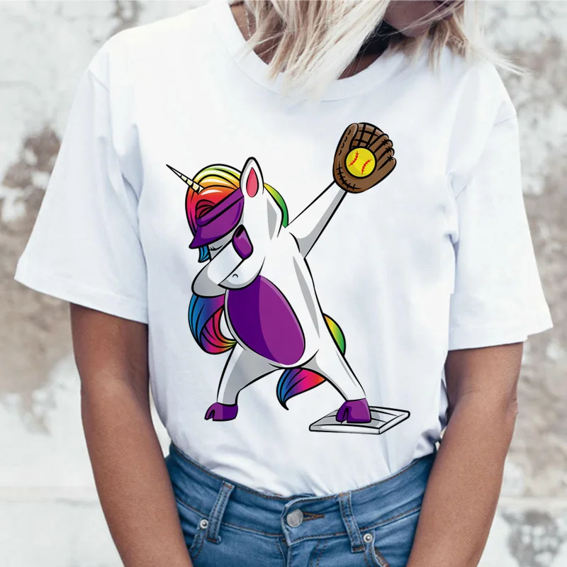 Женская футболка с единорогом Kawaii Unicornio 90s коротким рукавом в стиле хип хоп