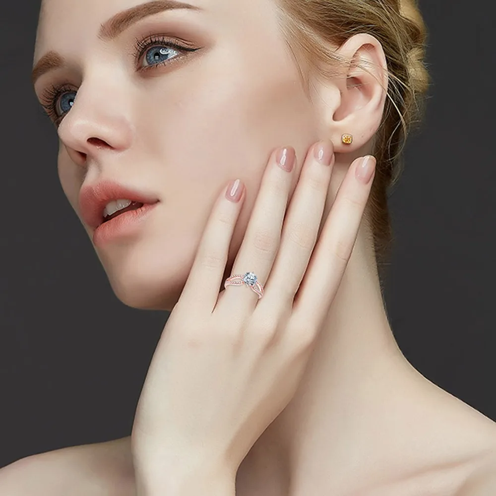 USTAR 1.25ct круглая огранка AAA CZ обручальные кольца для женщин x-образные Золотые/серебряные женские кольца для помолвки Новинка ювелирные изделия Прямая поставка