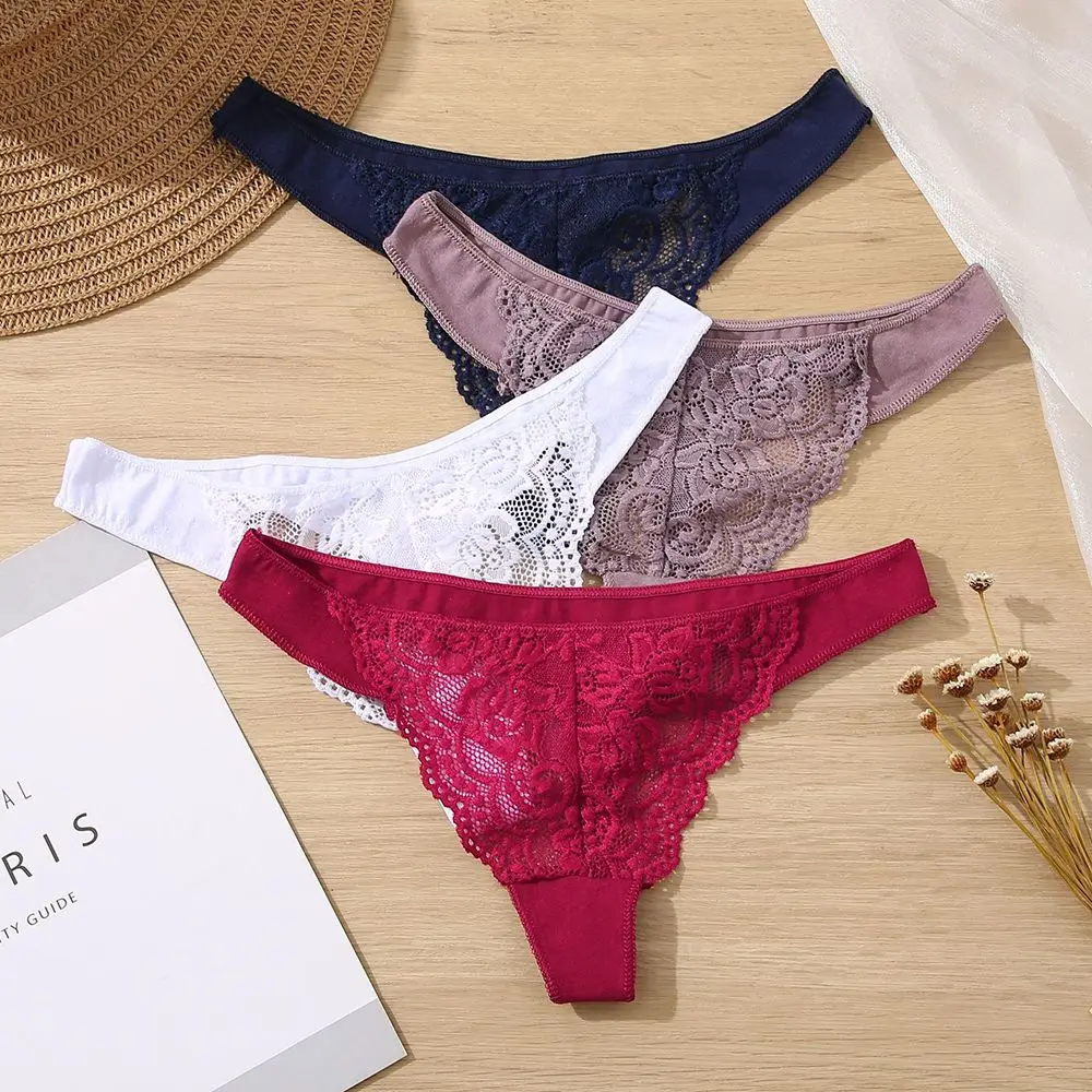 

Sexy Lace Splicing Panties Women G-String Thong Low-waist Underpants Embroidery Hollow Underwear Female Lingerie