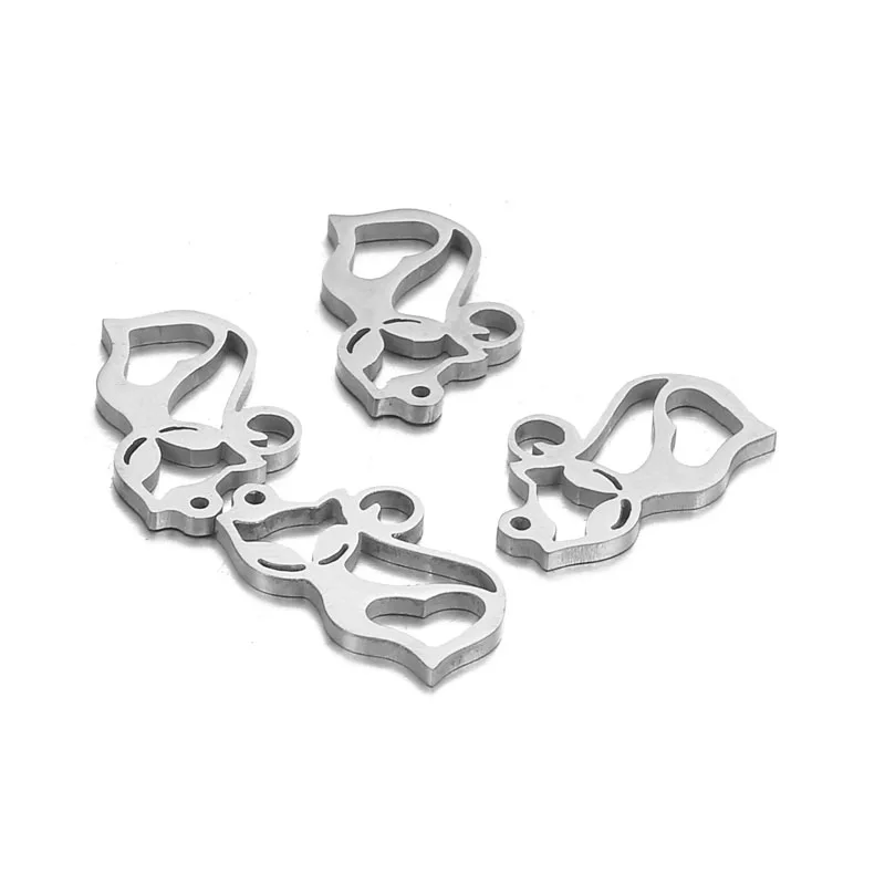 5 шт./лот нержавеющая сталь полые сердца лисицы подвески в виде животных подходят