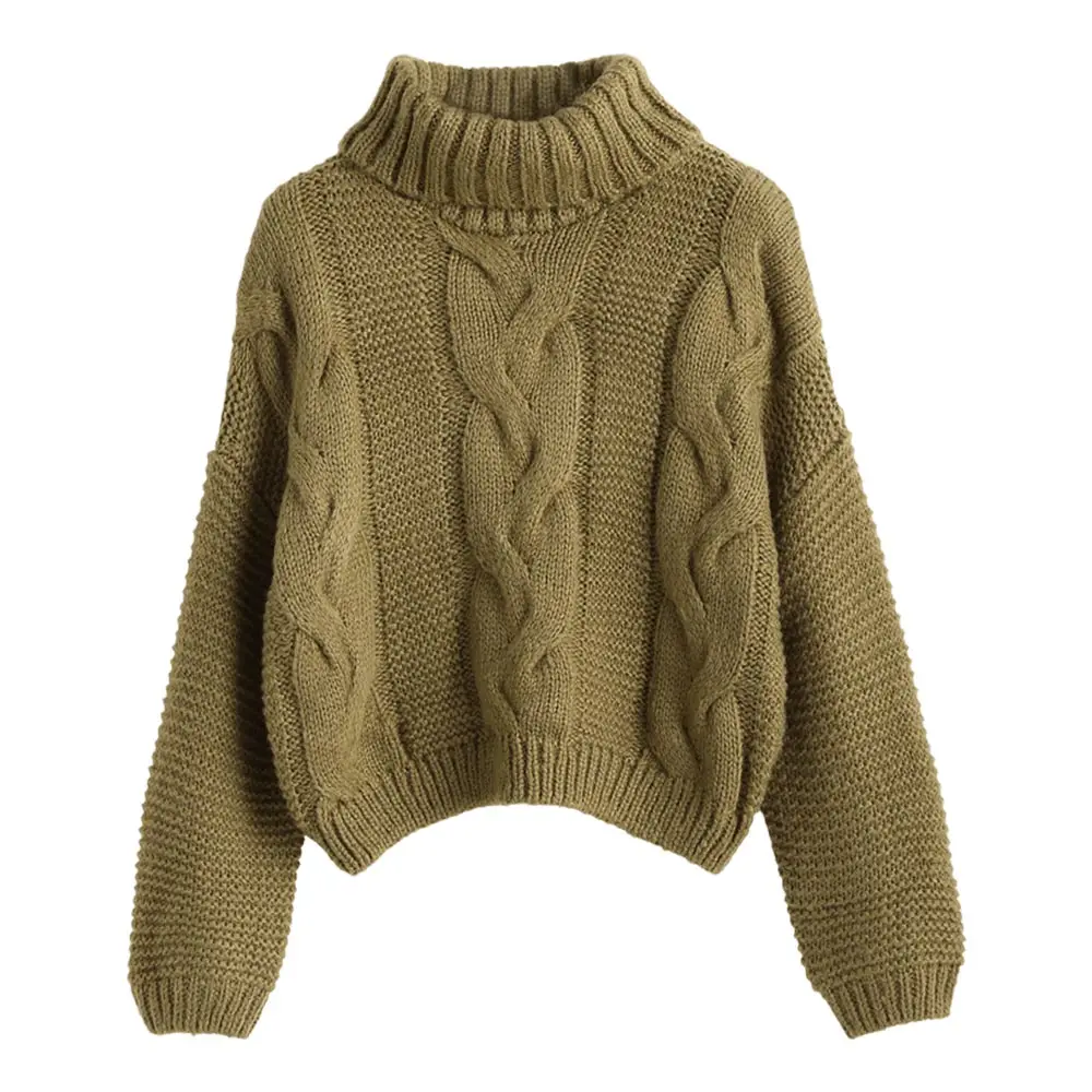 Oak Brown ZAFUL водолазка, элегантный свободный Женский вязаный короткий свитер с высоким воротом, элегантный свитер, базовые пуловеры, Осень-зима - Цвет: Oak Brown