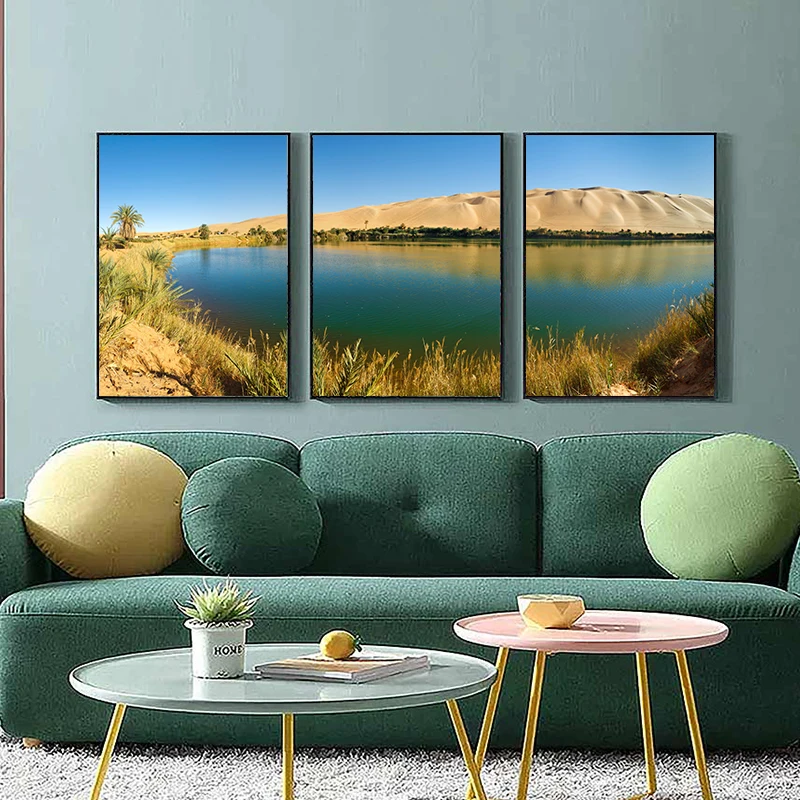 

Desert Oasis Lake Landscape Poster Scandinavian Style Wall Art Nordic Nature Canvas Painting Print Picture for Living Room Decor