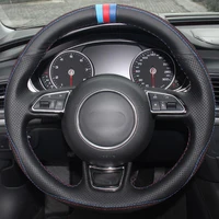 hot sale diy leather black suede blue red marker steering wheel cover for audi a3 a5 a7 new pattern interior