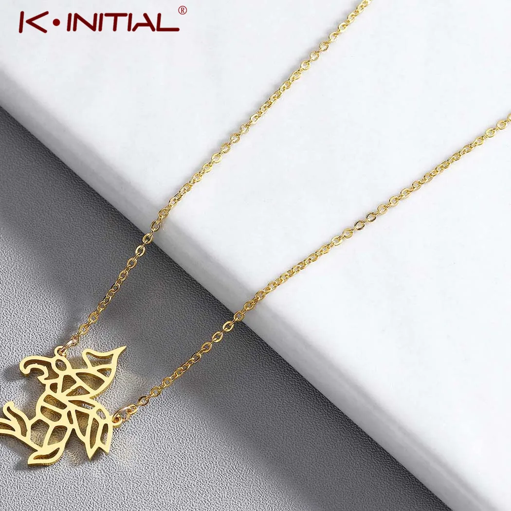Kinitial ожерелья из нержавеющей стали с искусственными животными единорогом
