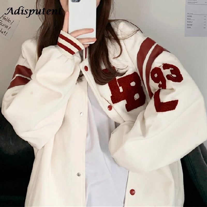 

Womens Coats and Jackets High Street Hip Hop Baseball Uniforms Street Casual Coat Loose Stitching Jacket Tops 2021 Autumn New