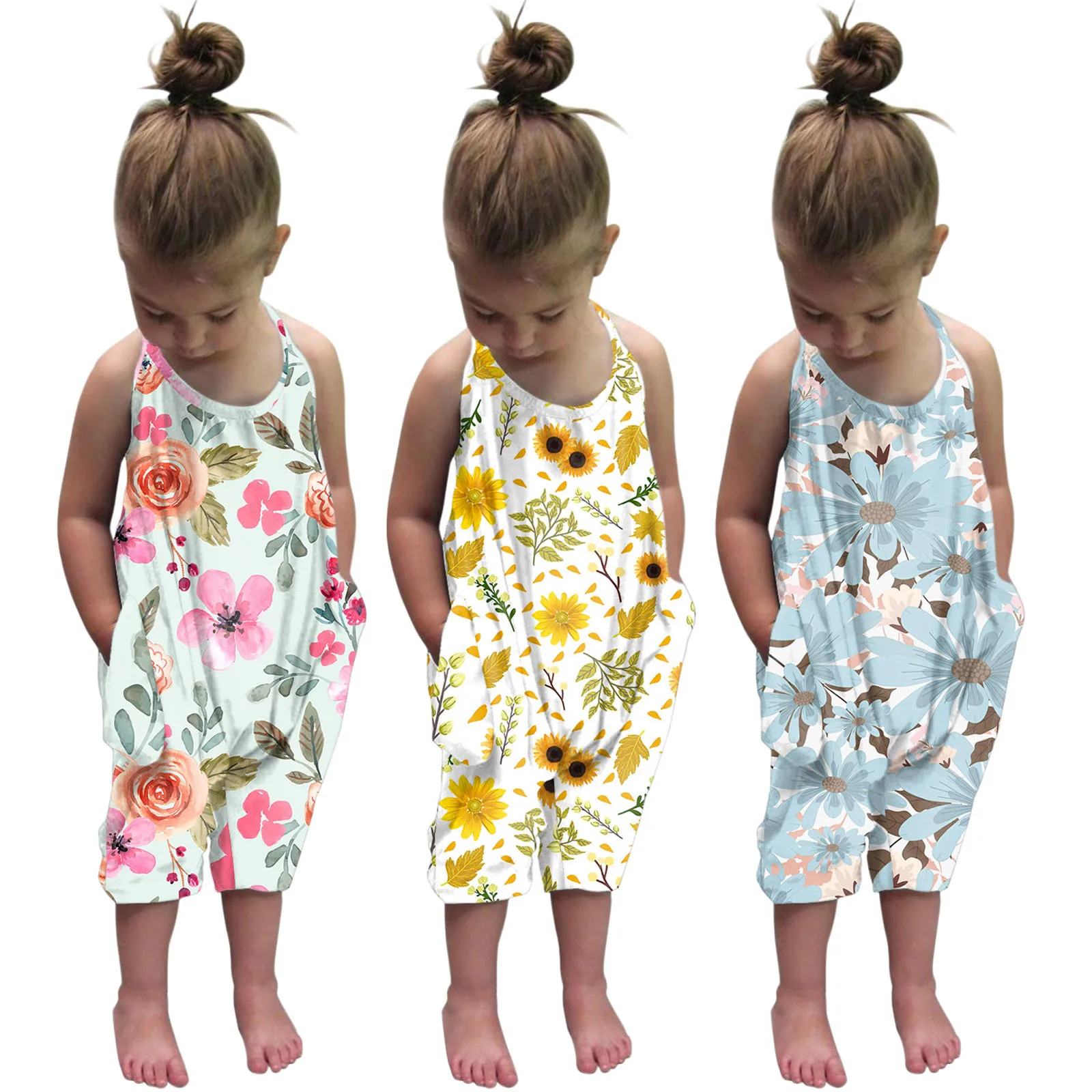 

Casual Girls Jumpsuit 1-6 Years Toddler Girl Clothes Strap Flower Print One Piece Girls Romper Summer 2021 Girls Clothing Sets