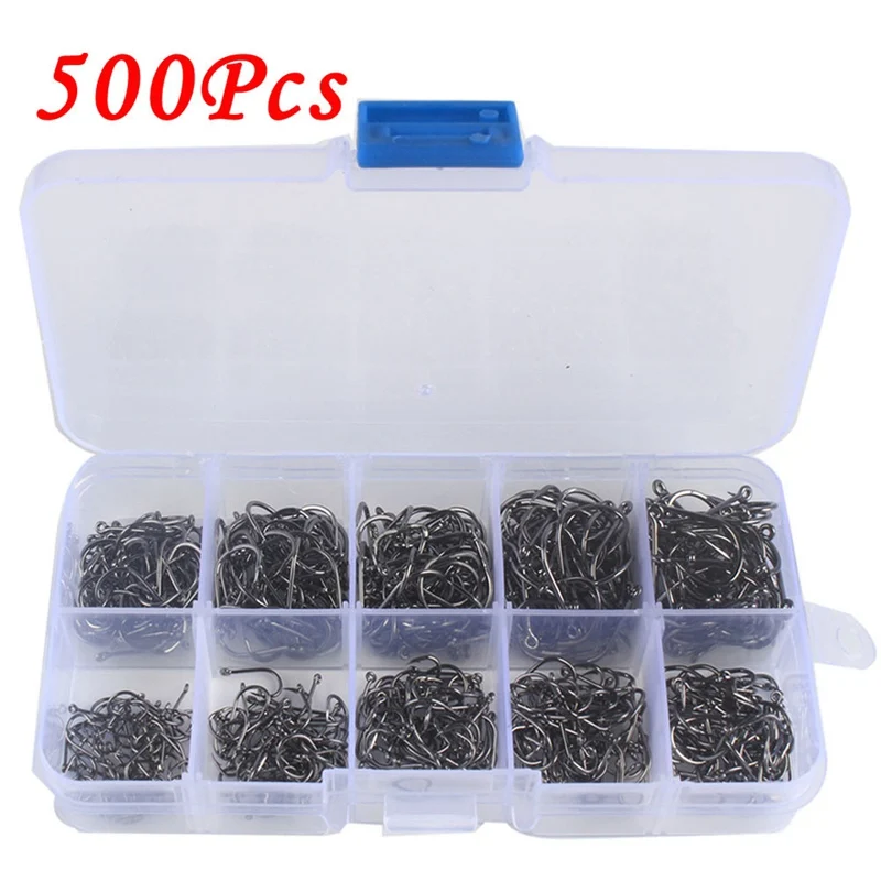 

500PCS 3-12# Barbed Hook Fishing Hooks Set High Carbon Steel Barbed FishHooks For Saltwater Freshwater Fishing Gear