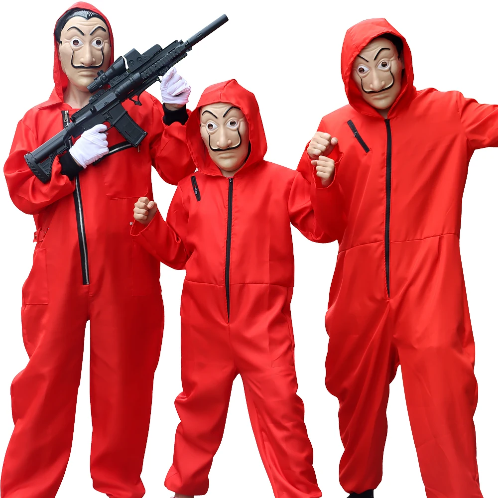 

Halloween Anime Salvador Dali Movie The House of Paper La Casa De Papel Cosplay Party Hooded Money Heist Costume & Face Mask